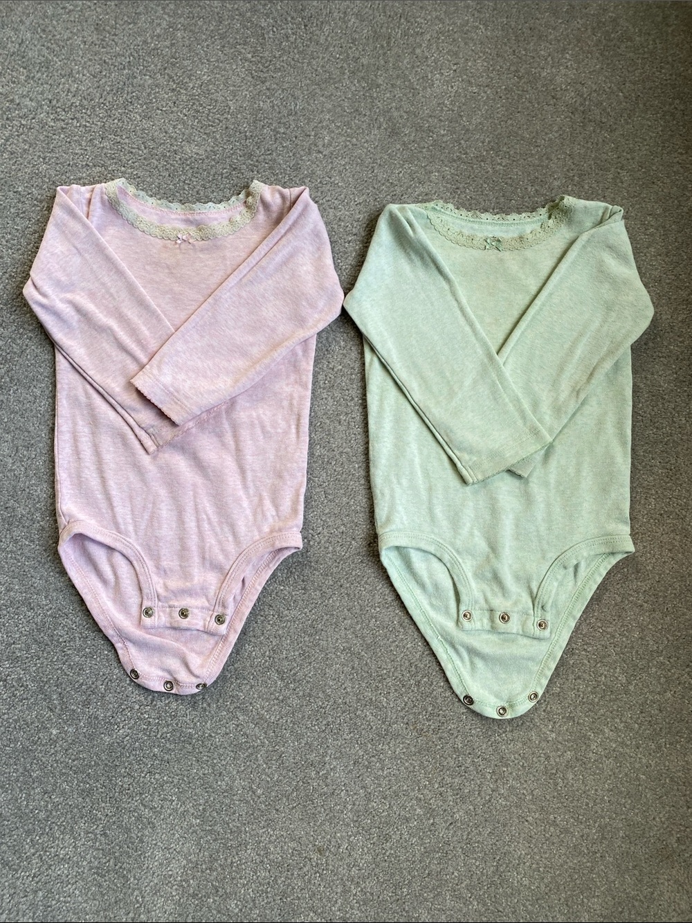 Carter's Long-Sleeve Baby Bodysuits in Light Pink & Sage Green